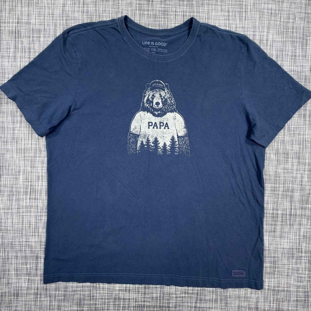Life is Good Mens Papa Bear Crusher Tee Navy Blue Short Sleeve Graphic Shirt XXL